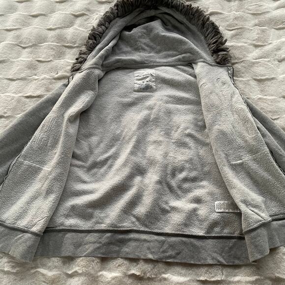 🔥Aeropostale Y2K Faux Fur Hood Sequins Spell Out Full Zip Gray Sweatshirt Sz XL - Picture 5 of 16